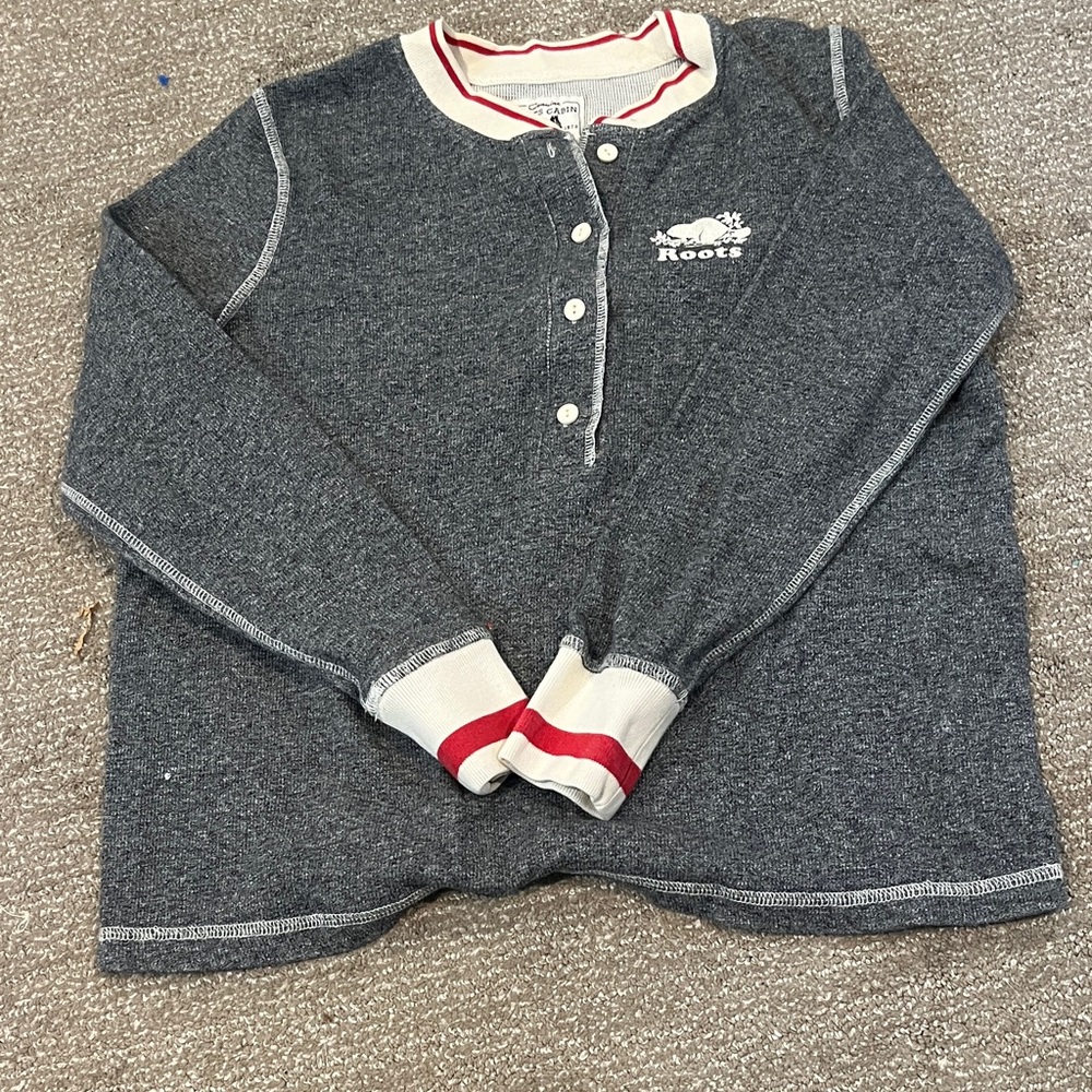 Roots thermal Henley with Cream and Red Accents